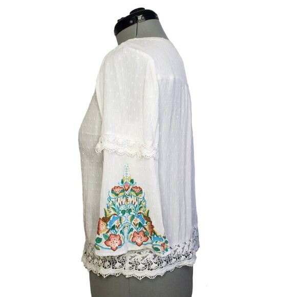 Chico's Lace Swiss-Dot Embroidered Lightweight Tunic Top, Soft Girl, Boho, Flowy - Picture 2 of 9